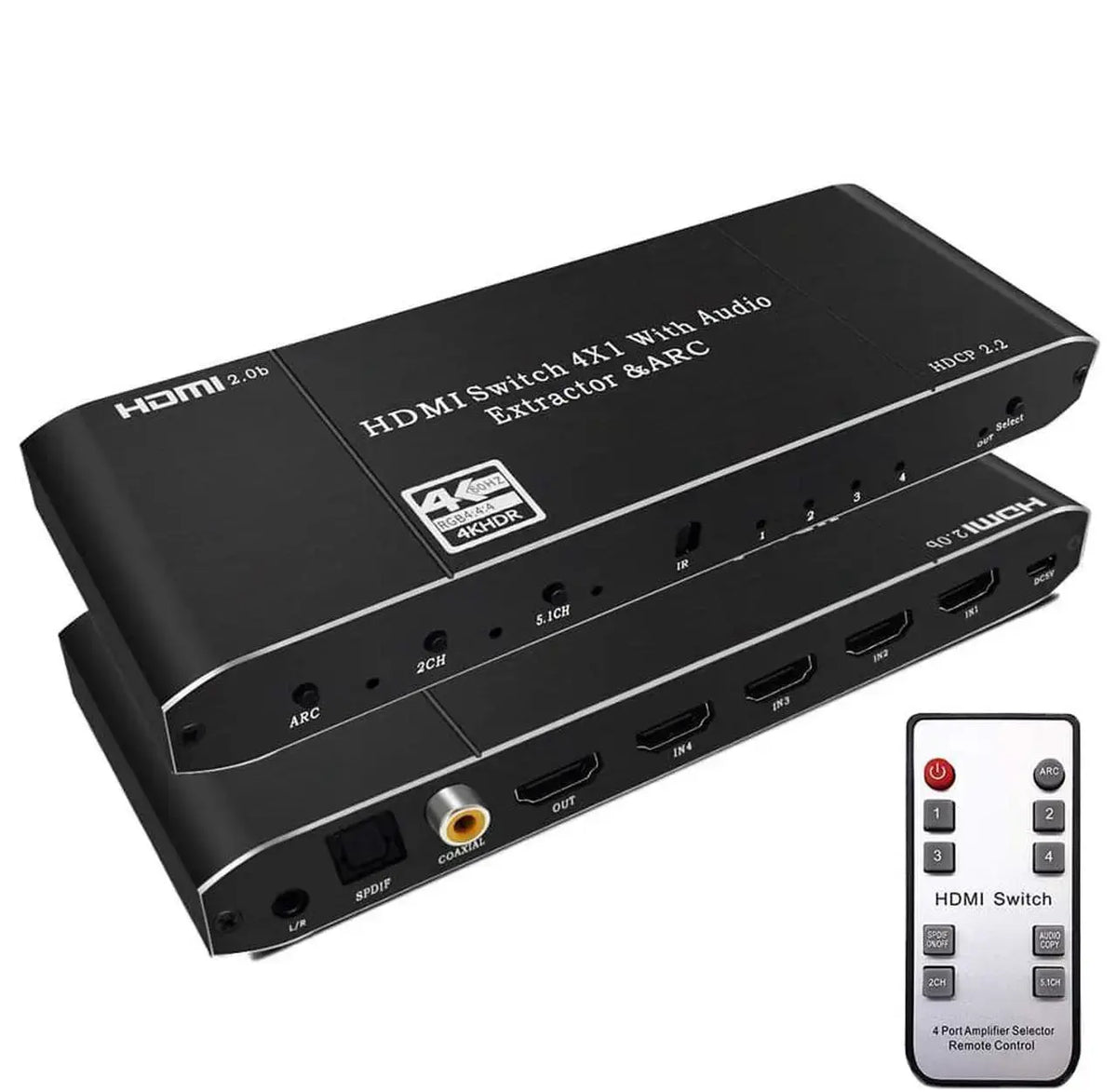 4K HDMI Matrix Switch 3x2 with Audio Extractor, 4K@60Hz, HDCP 2.2, HDR10, EDID, SPDIF and 3.5mm L/R, IR Remote
