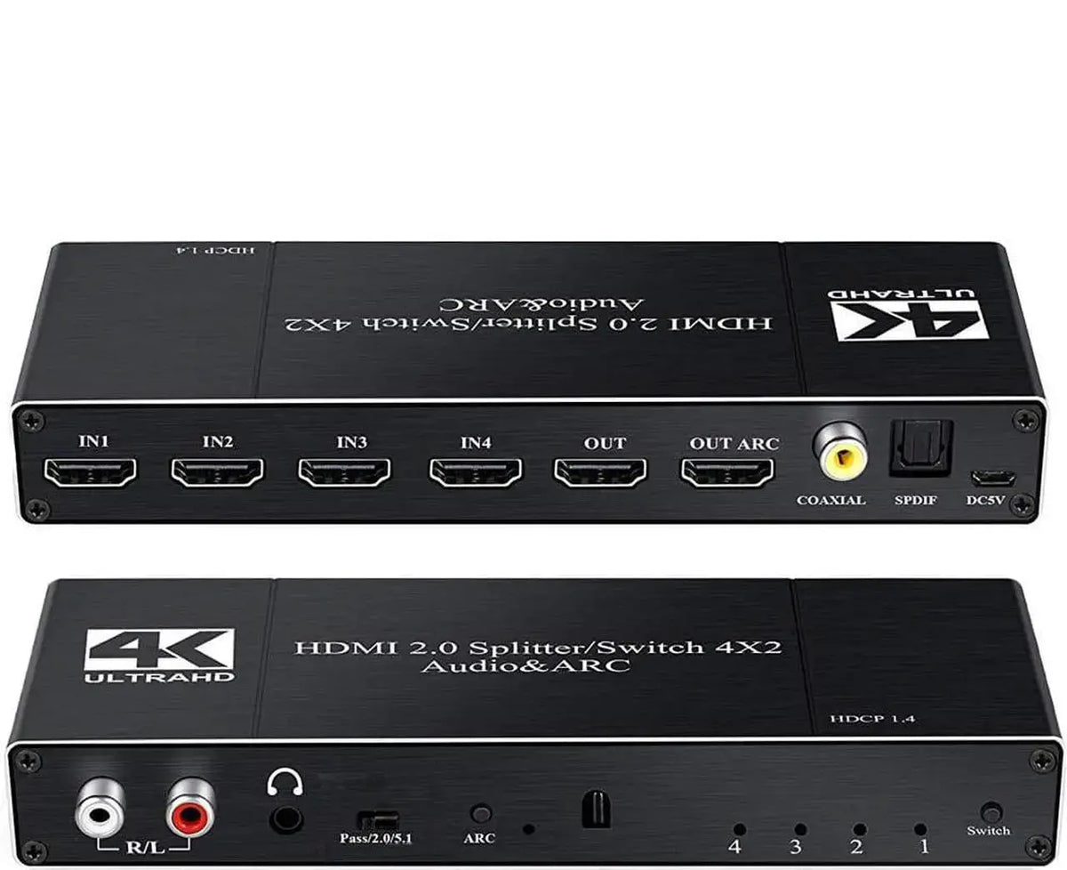 HDMI 2.0b 2x1 Switch with Audio Extractor, 4K@60Hz HDR, Optical TOSLINK, Coaxial & 3.5mm Audio, HDCP 2.3, IR Remote