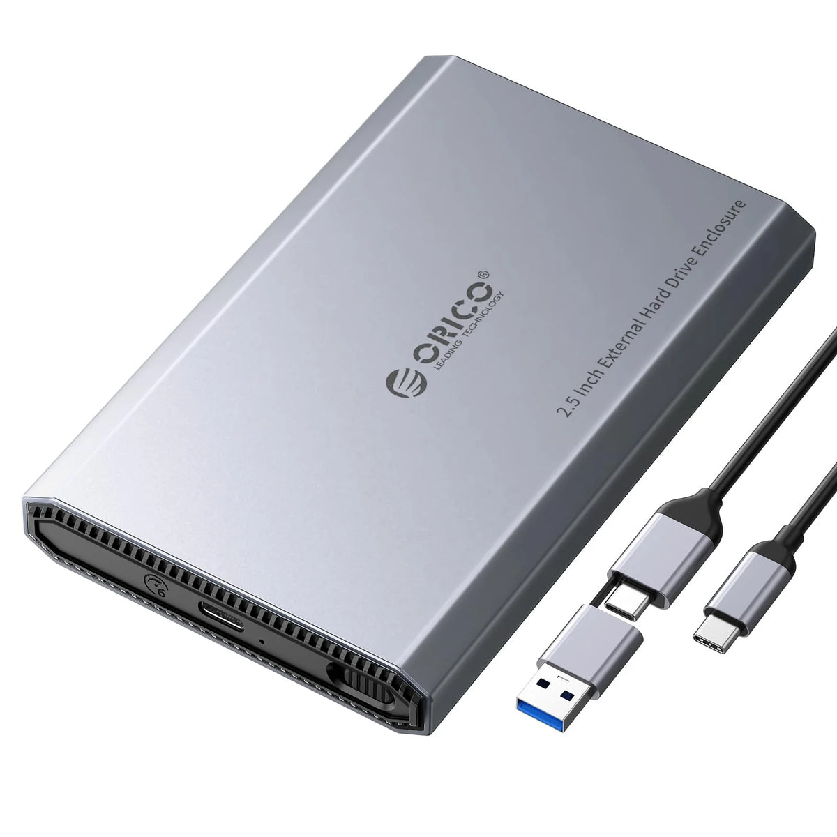 Aluminum USB-C Enclosure for 2.5-inch SATA SSD/HDD, USB 3.2 Gen 2, Tool-Free Plug and Play, Silver Grey