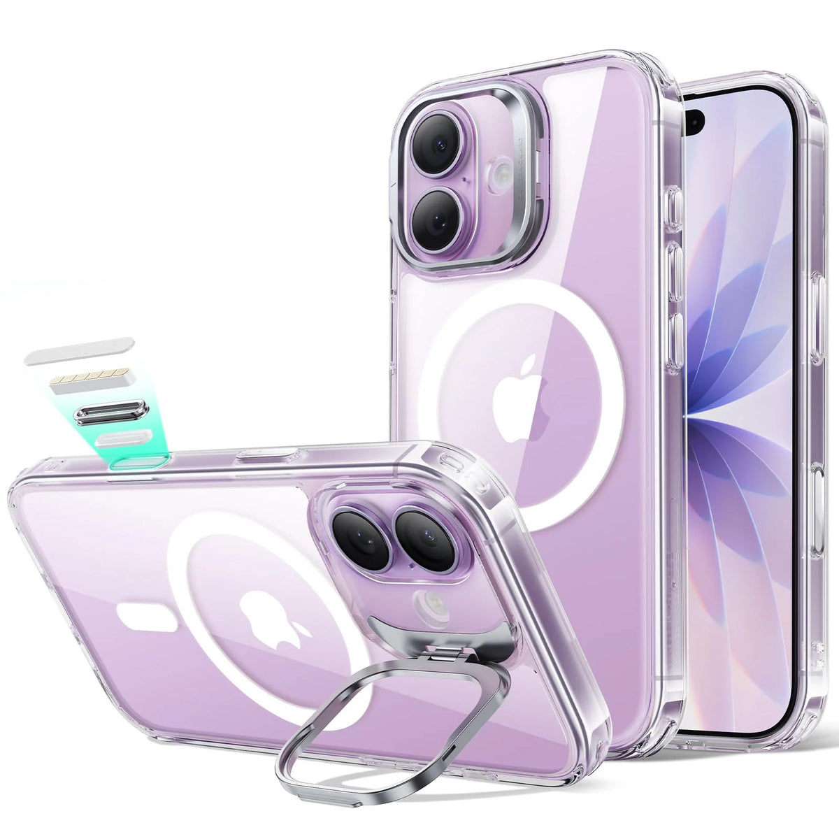 iPhone 17 Clear Phone Case with Stand & Camera Control, Zinc Alloy MagSafe Demo