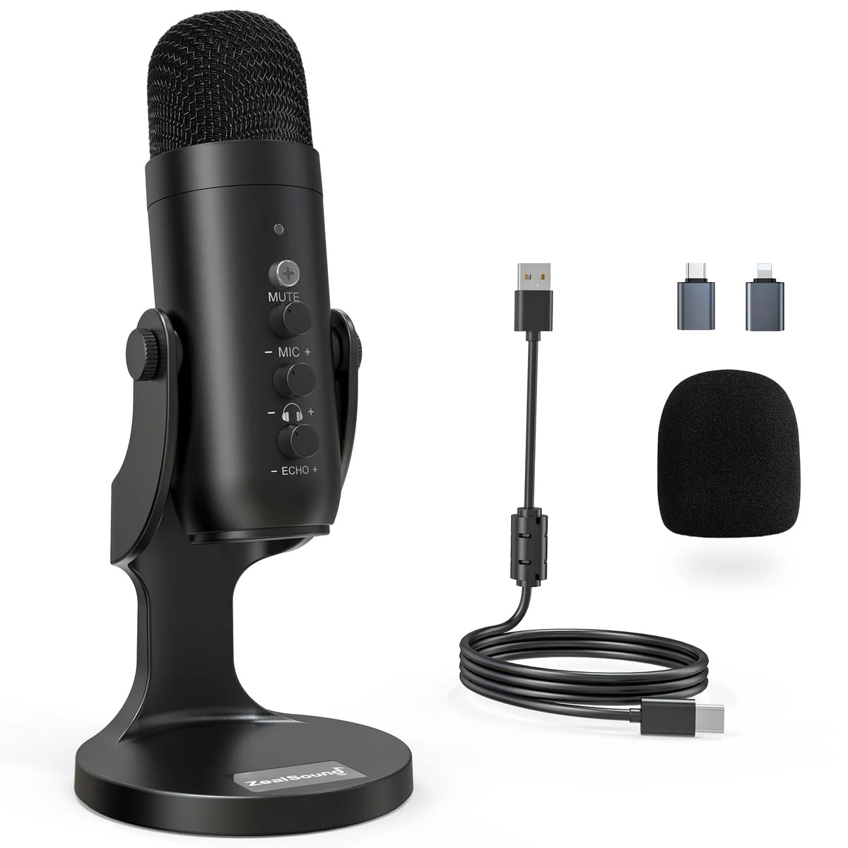 Black USB Microphone k66 with Noise Cancelling, Cardioid Pickup, Plug & Play for Podcasting and Streaming