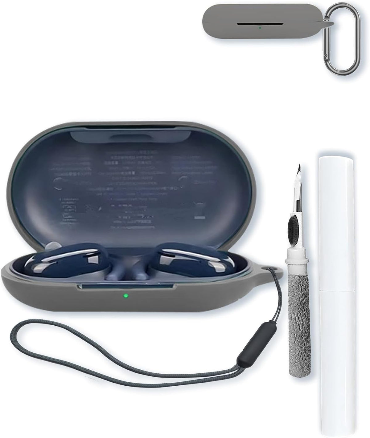 Soft Protective Silicone Case Cover Compatible with Anker Soundcore V20i Earbuds, with Keychain, Cleaning Kit and Lanyard - Grey