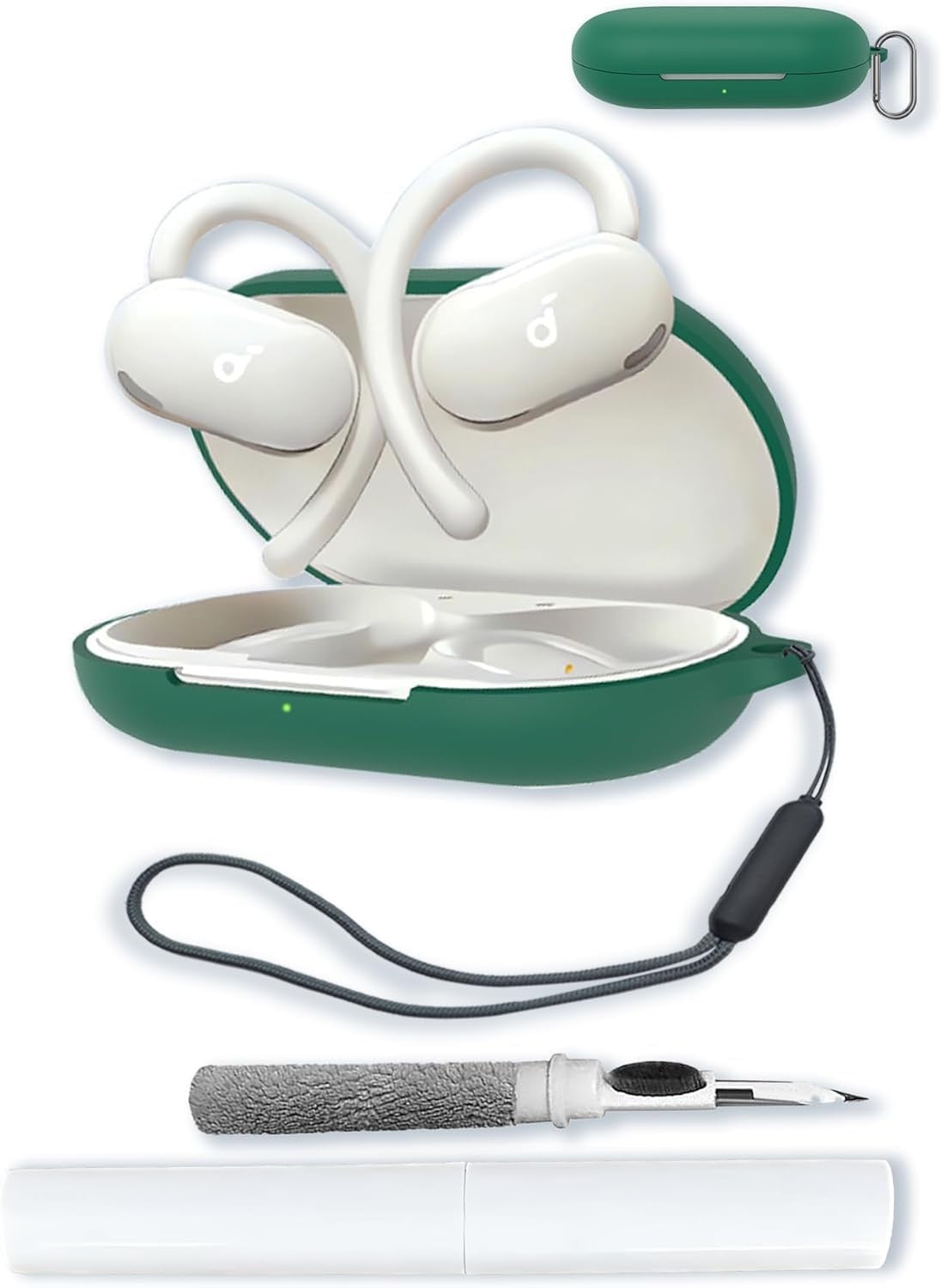 Compatible with Anker Soundcore V20i, Silicone Protective Case Cover with Keychain, Cleaning Kit & Lanyard, Grey Green