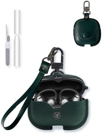 PU Leather Case for SHOKZ OpenDots ONE Earbuds, Protective Cover with Cleaning Kit and Lanyard, Black Green