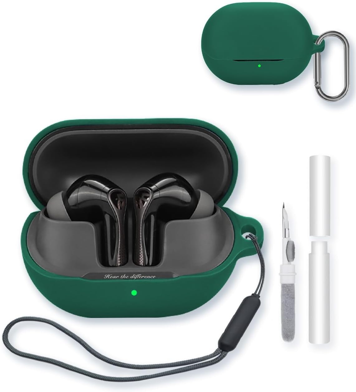 Compatible with SoundPEATS Air5 Pro Silicone Case Cover with Keychain, Cleaning Kit & Lanyard