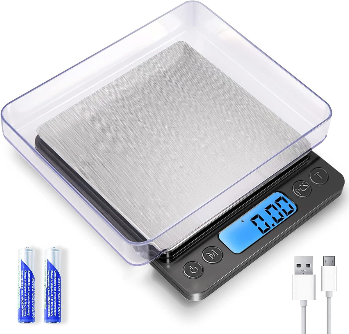 Digital Food Scale 1000g/0.01g, High Precision, Portable, USB Rechargeable, for Cooking & Baking
