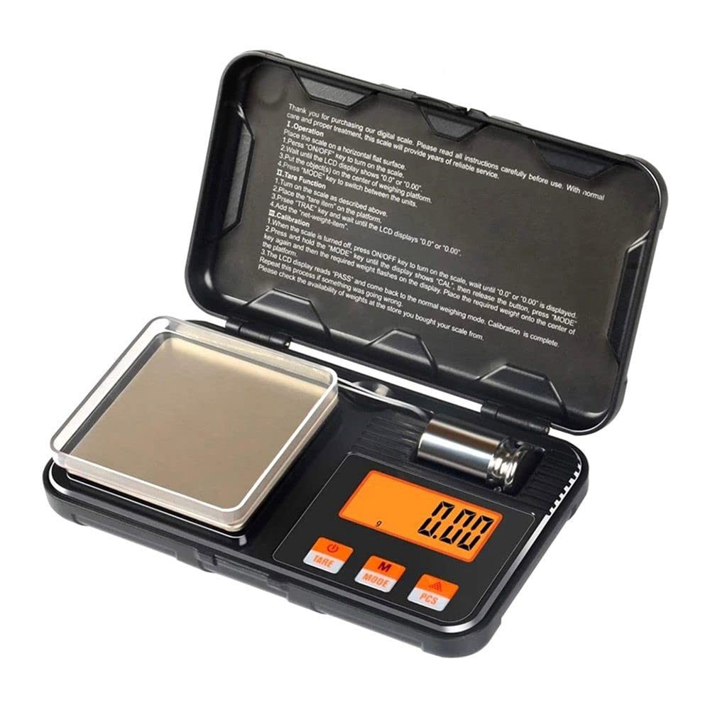 Precision Pocket Scale 200g/0.01g, Mini Digital Jewelry Scale with Backlit LCD, 6 Units, Calibration Weight, Portable for Food, Kitchen, Coins, and Small Items