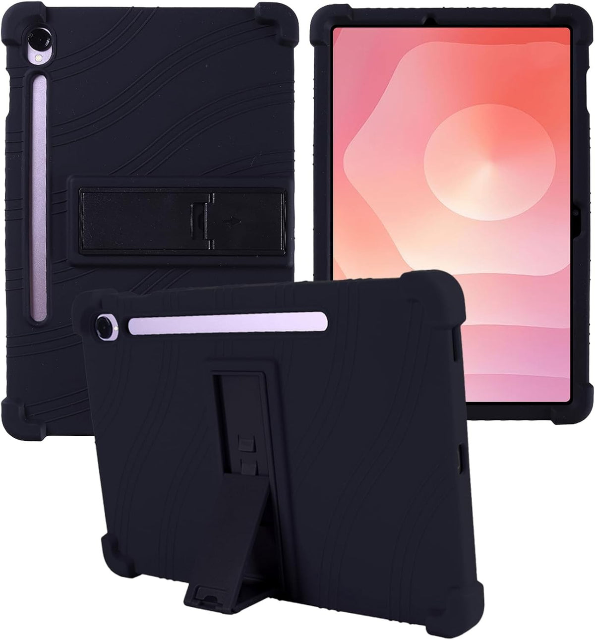 Silicone Tablet Case for Samsung Galaxy Tab S10 Lite 11", Adjustable Stand, Shockproof, Kids Friendly, Black