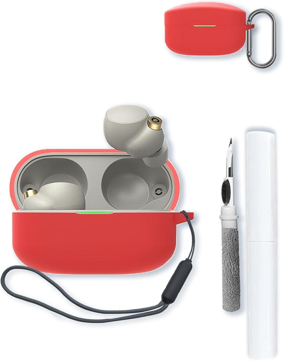 Soft Silicone Case for Sony WF-1000XM4 Noise Canceling Wireless Earbuds, Protective Cover with Keychain, Cleaning Pen & Lanyard