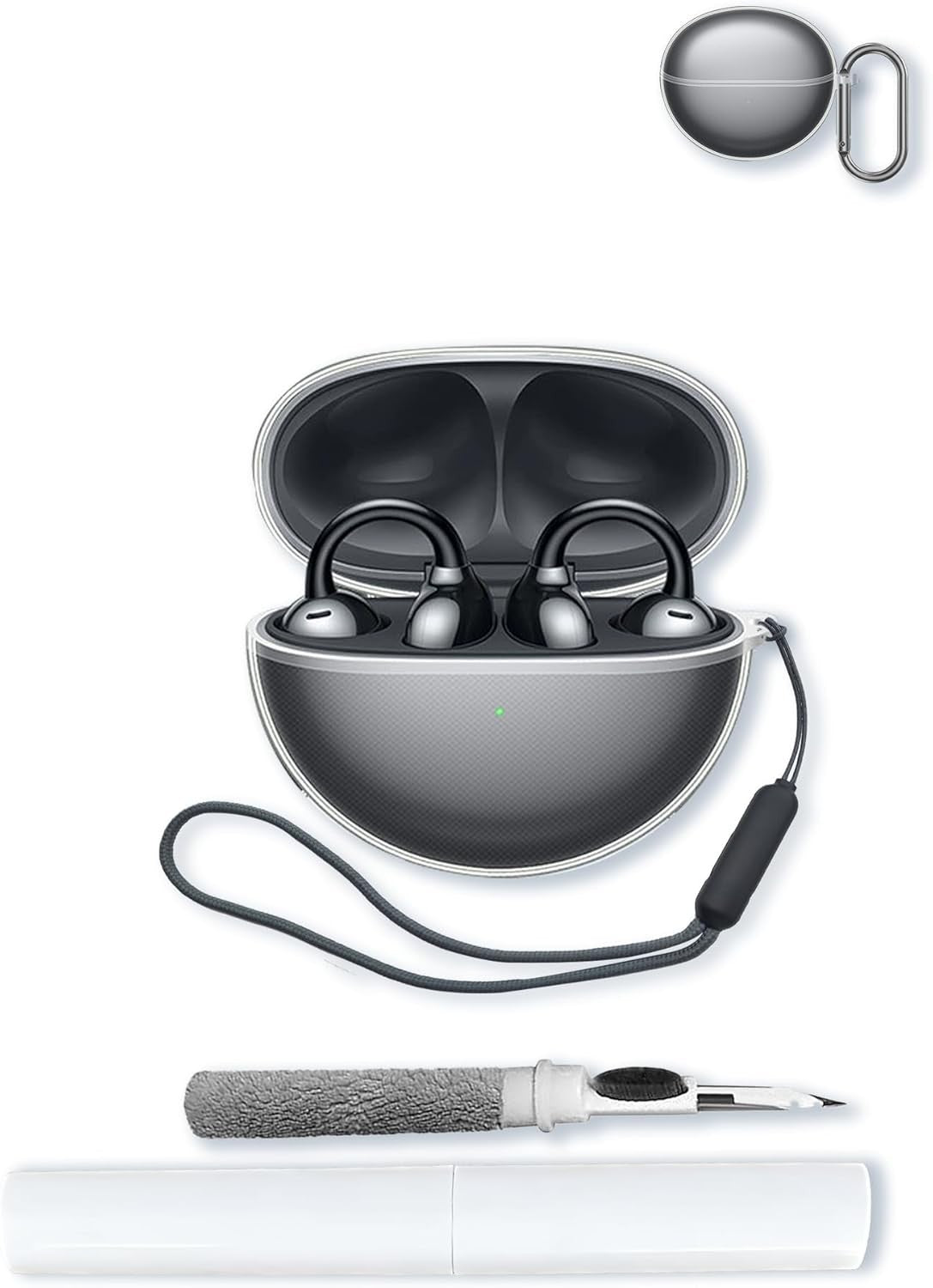 Compatible with Huawei FreeClip Case, Clear TPU Shockproof Cover, Keychain, Cleaning Kit, Lanyard