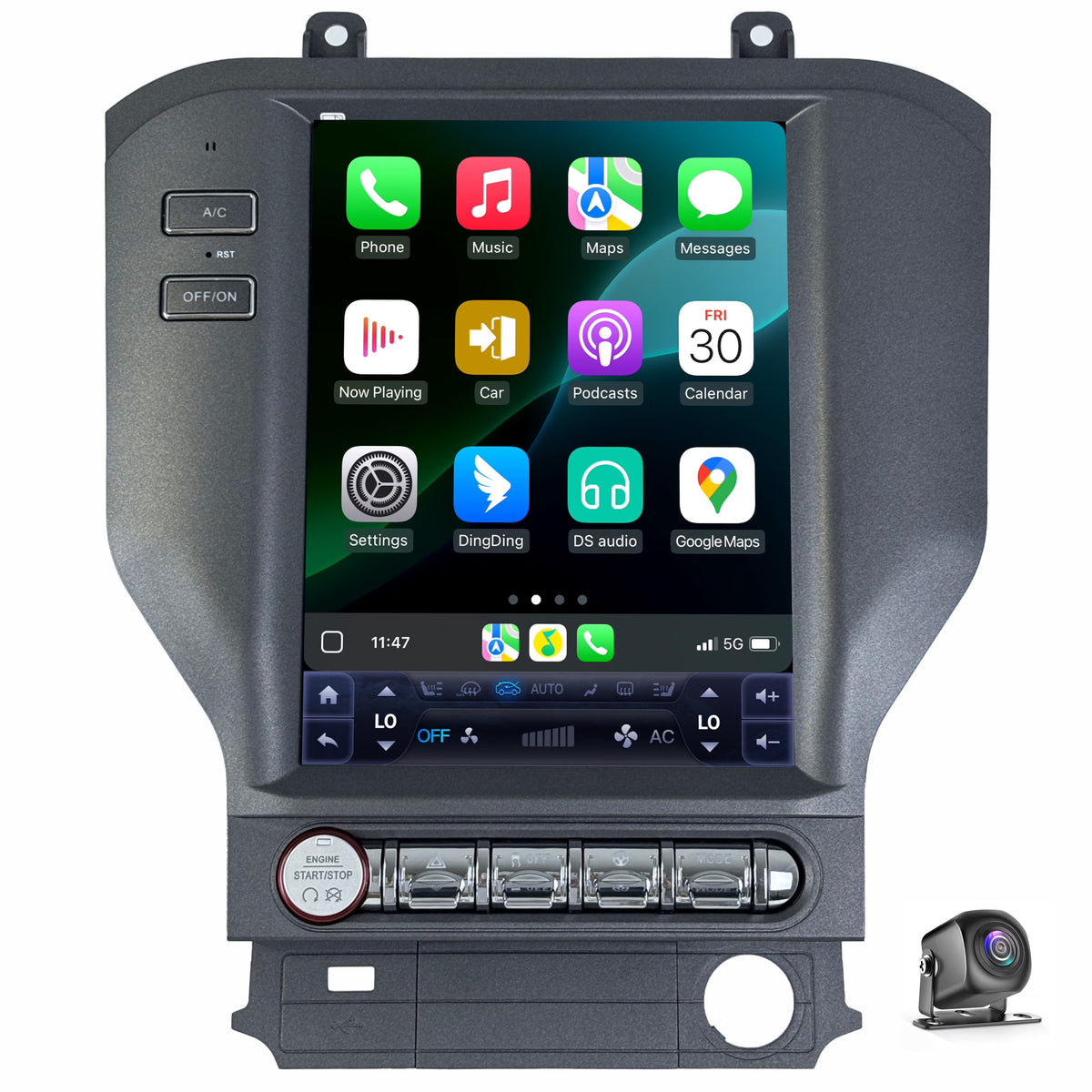 Wireless Android Auto CarPlay Car Stereo GPS Navigation,Vertical Tesla Style Screen, Compatible with Ford Mustang 2015-2023, T100-2+32G