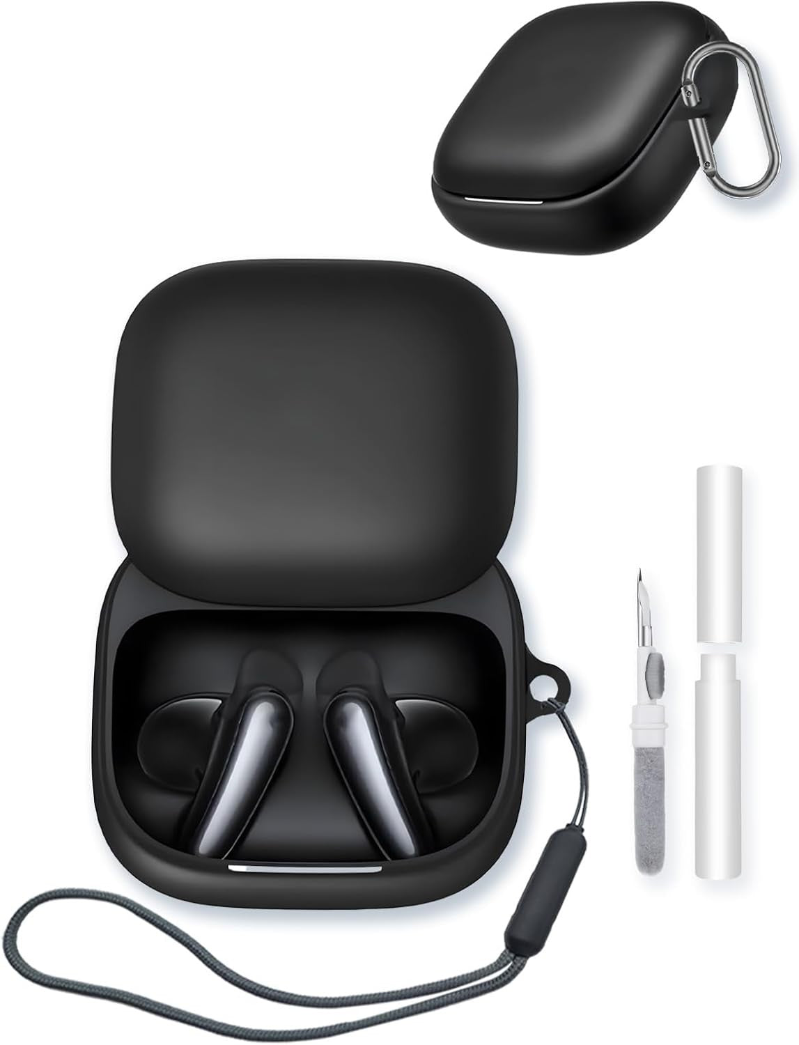 Silicone Case for Soundcore Liberty Buds, Protective Cover with Keychain & Cleaning Kit, Black