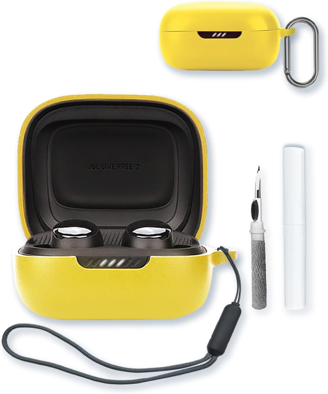 Silicone Case for JBL Live Pro 2, Shockproof Protective Cover with Keychain & Lanyard, Green Yellow