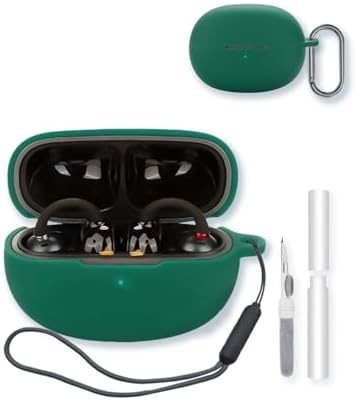 Silicone Case for EarFun Clip Wireless Open Earbuds, Shockproof Protective Cover with Keychain & Cleaning Kit, Green