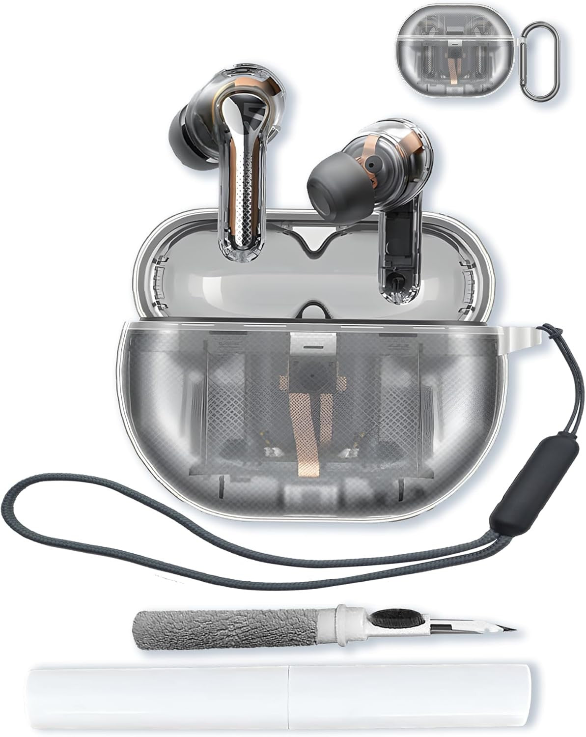 TPU Case for SoundPEATS Capsule3 Pro Plus Earbuds, Shockproof, Clear, with Keychain & Cleaning Kit