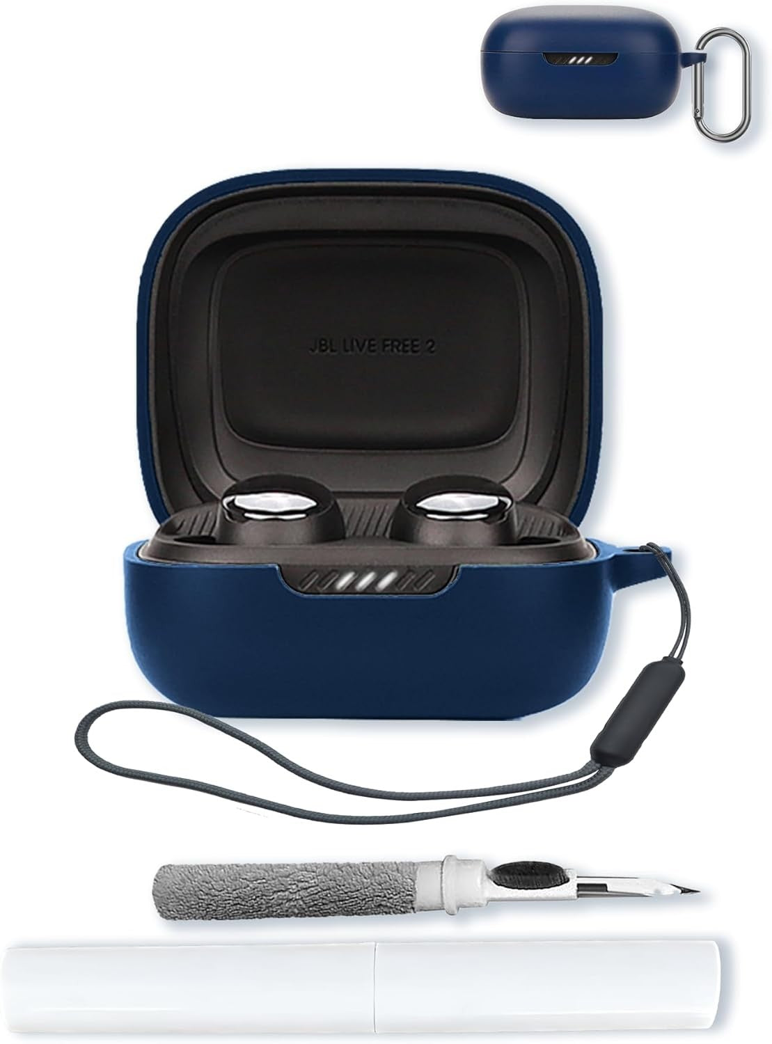 Silicone Case Compatible with JBL Live Pro 2, Protective Cover with Keychain, Cleaning Kit, Lanyard