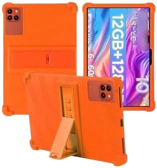 Soft Silicone Tablet Case Compatible with Callsky Tab Ctab 10 10.1", Adjustable Stand, Shockproof, Kids, Orange