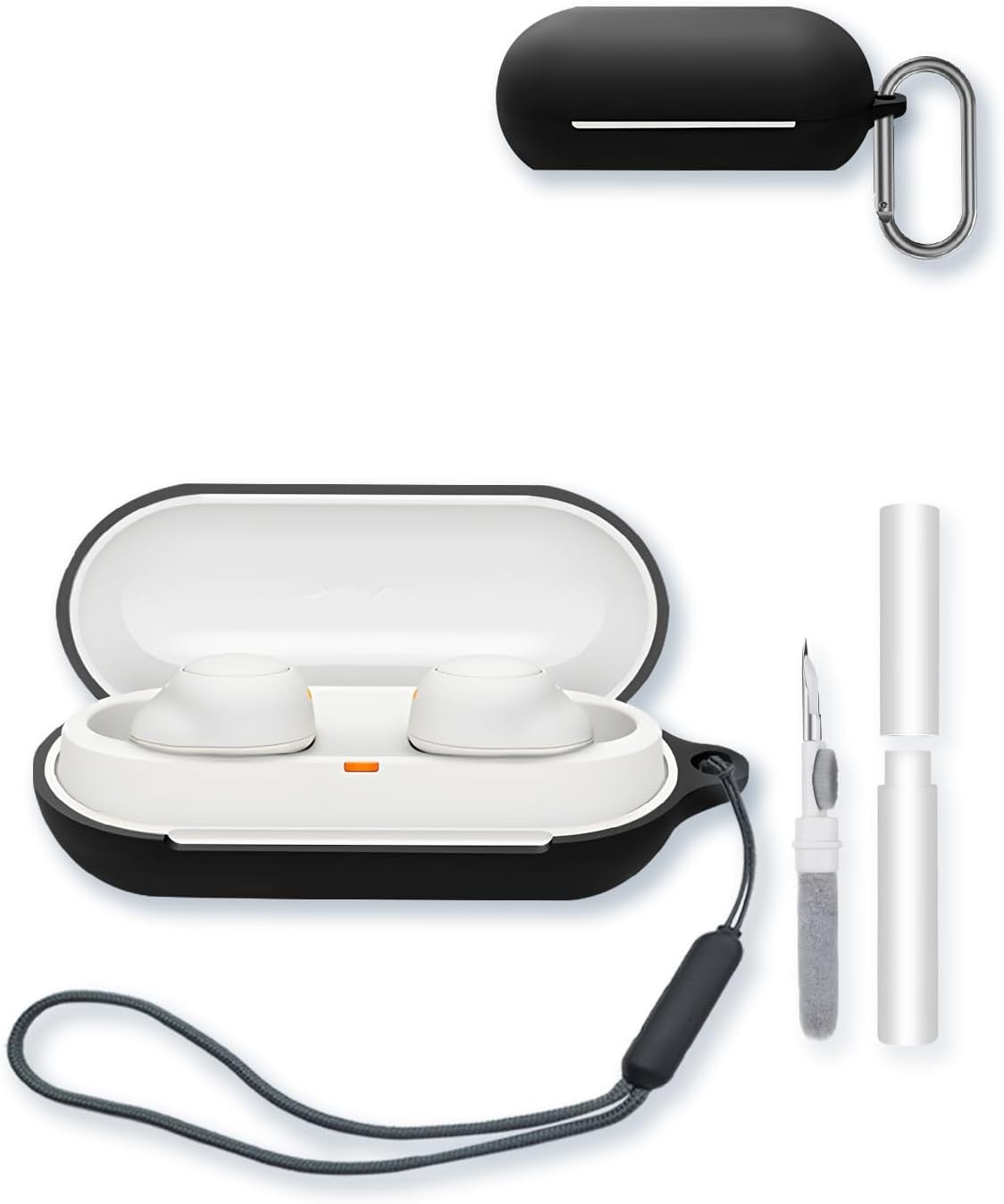 Soft Silicone Case Compatible with Sony WF-C500 Earbuds, with Keychain, Cleaning Pen & Lanyard