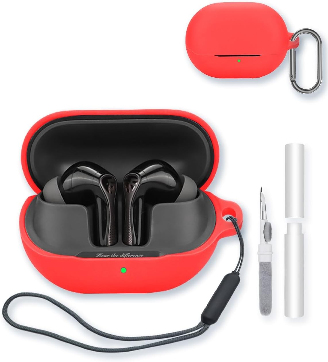 Compatible with SoundPEATS Air5 Pro Soft Silicone Case Cover with Keychain & Cleaning Kit