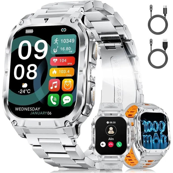 Military Smartwatch for Men, 2.0" HD Screen, Bluetooth Calling, LED Flashlight, 1000mAh Battery