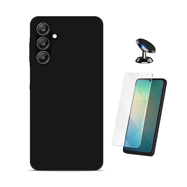 Tempered Glass Protector Silicone Case Car Mount Compatible with Samsung Galaxy A17 4G - Black