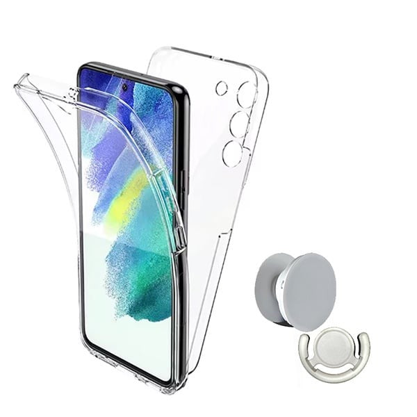 360° Front & Back Case with Handholder Stand Compatible with Oppo A5 4G, Transparent/White