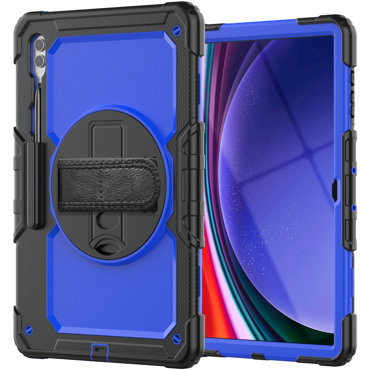 Anti-Drop Case Compatible with Samsung Tab S10+/S9+, 3-Layer, Stand, Strap, Pen Slot, Dark Blue