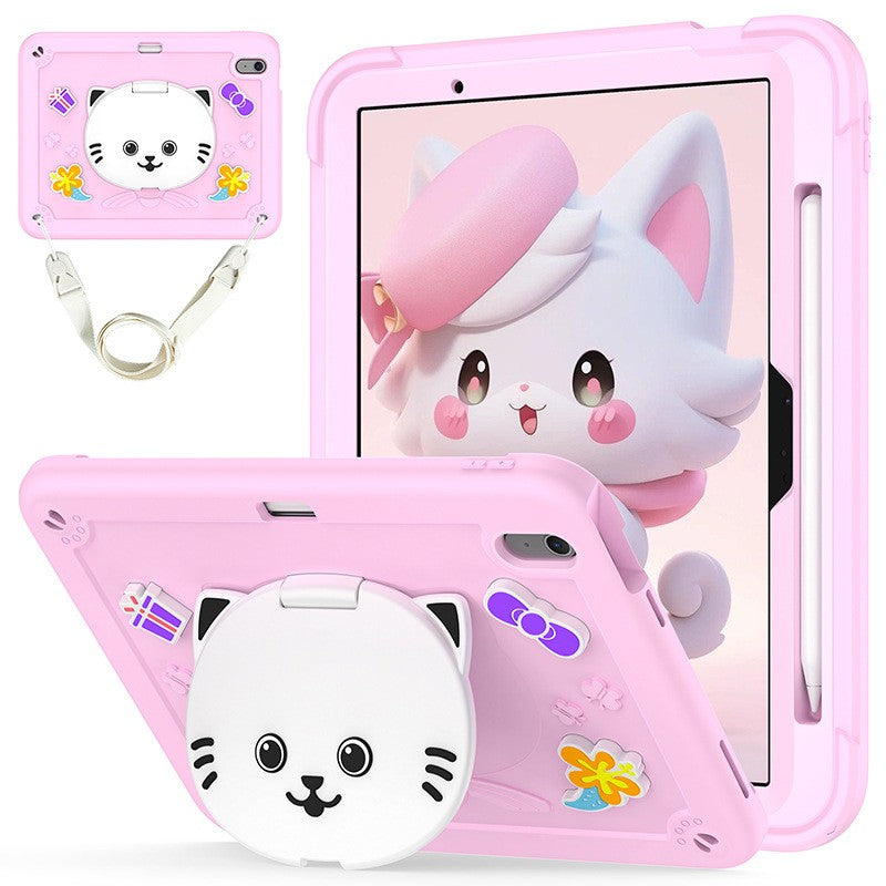 Case for iPad Pro 11 2024, Silicone Hybrid PC with Handle, Cherry Blossom Pink