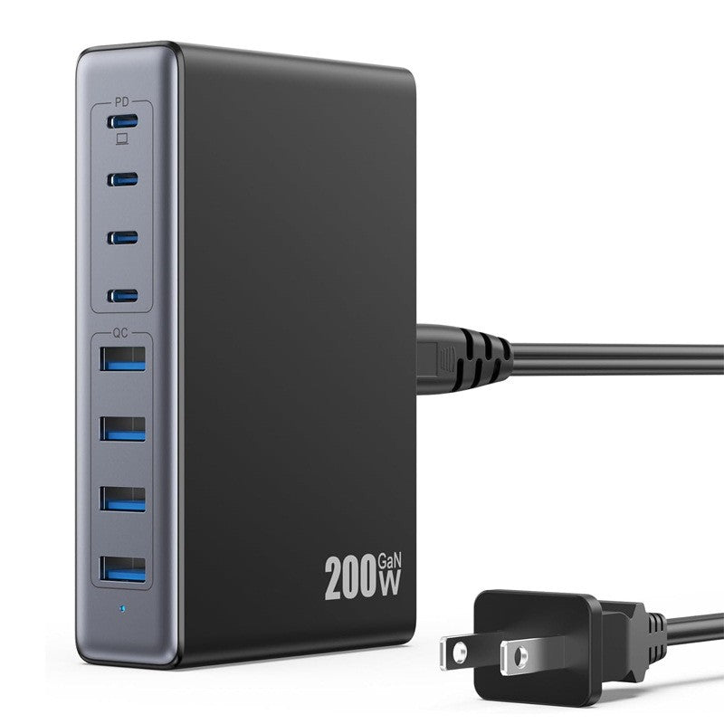 200W 8-Port USB-C Charger, GaN III, 65W PD/QC 4.0+, White, for Laptop & Phone