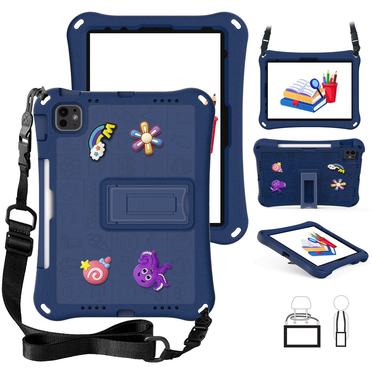 EVA Full Body Tablet Case for iPad Pro 11 2024, Shockproof with Navy Blue Strap