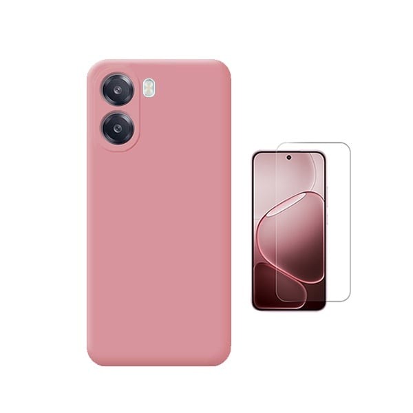 Tempered Glass Kit with Silicone Case for Oppo A6x, Pink, 9H Hardness, Shockproof