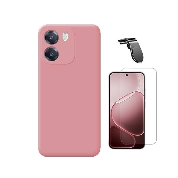 Tempered Glass Screen Protector Kit with Silicone Case & Magnetic Holder for Oppo A6 4G, Pink