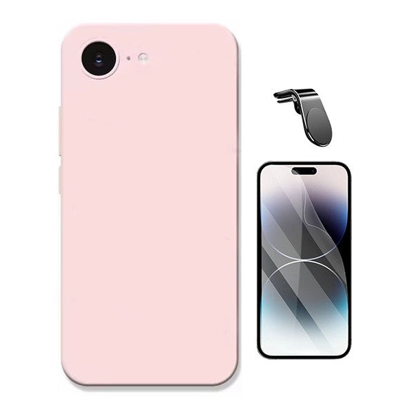 Hydrogel Screen Protector Kit + Silicone Case + Magnetic Stand for Apple iPhone 17e, Pink