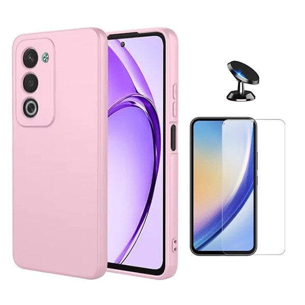 Tempered Glass Kit with Silicone Case & Car Mount for Oppo A5 5G, Pink