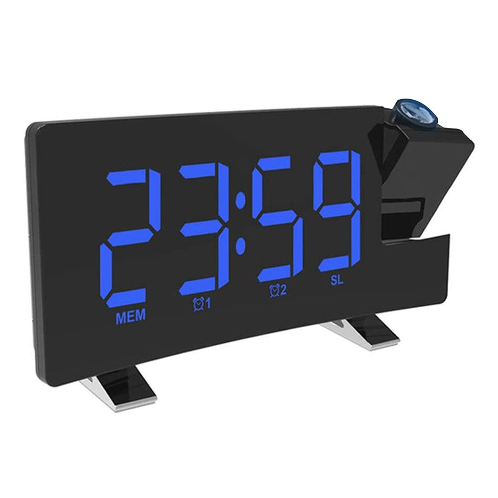 FM Digital Projection Alarm Clock with USB Charger, 180° Rotating Projector, Dual Alarms and Dimmer