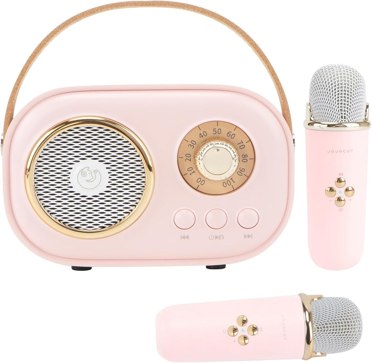 Mini Karaoke Machine for Kids, Portable Bluetooth Speaker with 2 Wireless Mics, Pink
