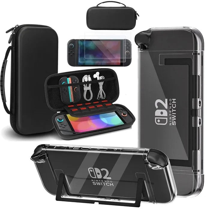 Nintendo Switch 2 Protective Case Kit: Hard PC Shell, 2 Screen Protectors, Carrying Case