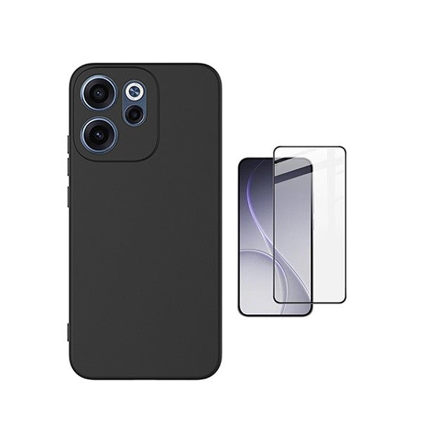 Tempered Glass Screen Protector Kit with Silicone Protective Case for Oppo Reno15 Fs - Black