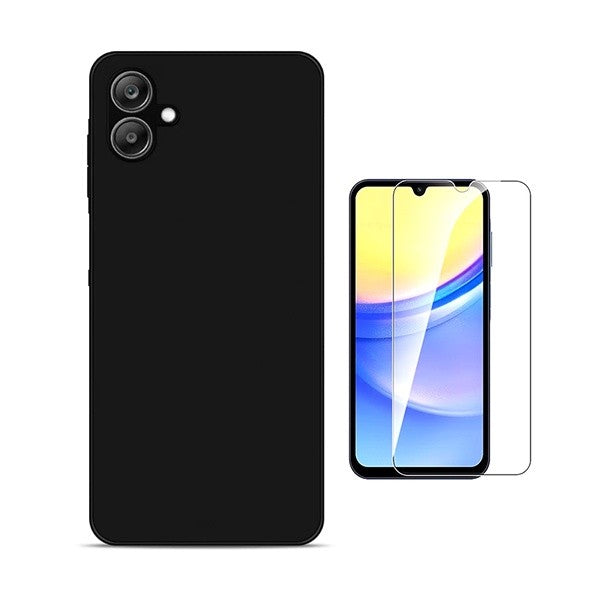 Tempered Glass Screen Protector Kit with Silicone Case for Samsung Galaxy A07, Black