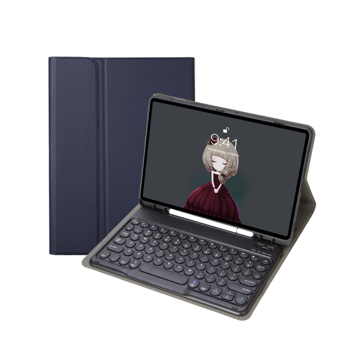 Bluetooth Keyboard Case for Samsung Galaxy Tab S10 FE/S9 FE 10.9", Round Keys, Dark Blue