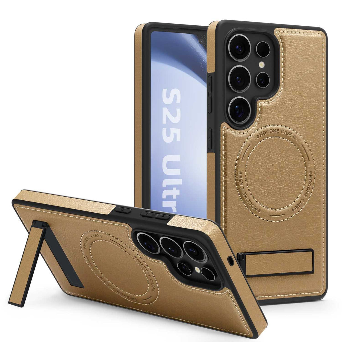 Leather Case for Samsung Galaxy S25 Ultra, Desert Gold, with Stand