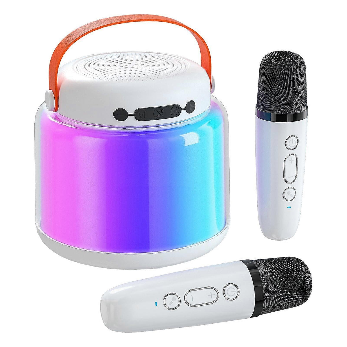 Mini Karaoke Machine for Kids, Portable Bluetooth Speaker with 2 Wireless Microphones, White