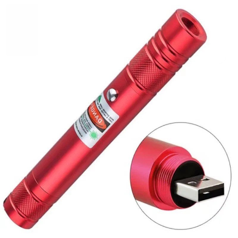 USB Rechargeable High-Power Laser Pointer, Red Shell, Long Range, Silver, for Pets & Outdoor