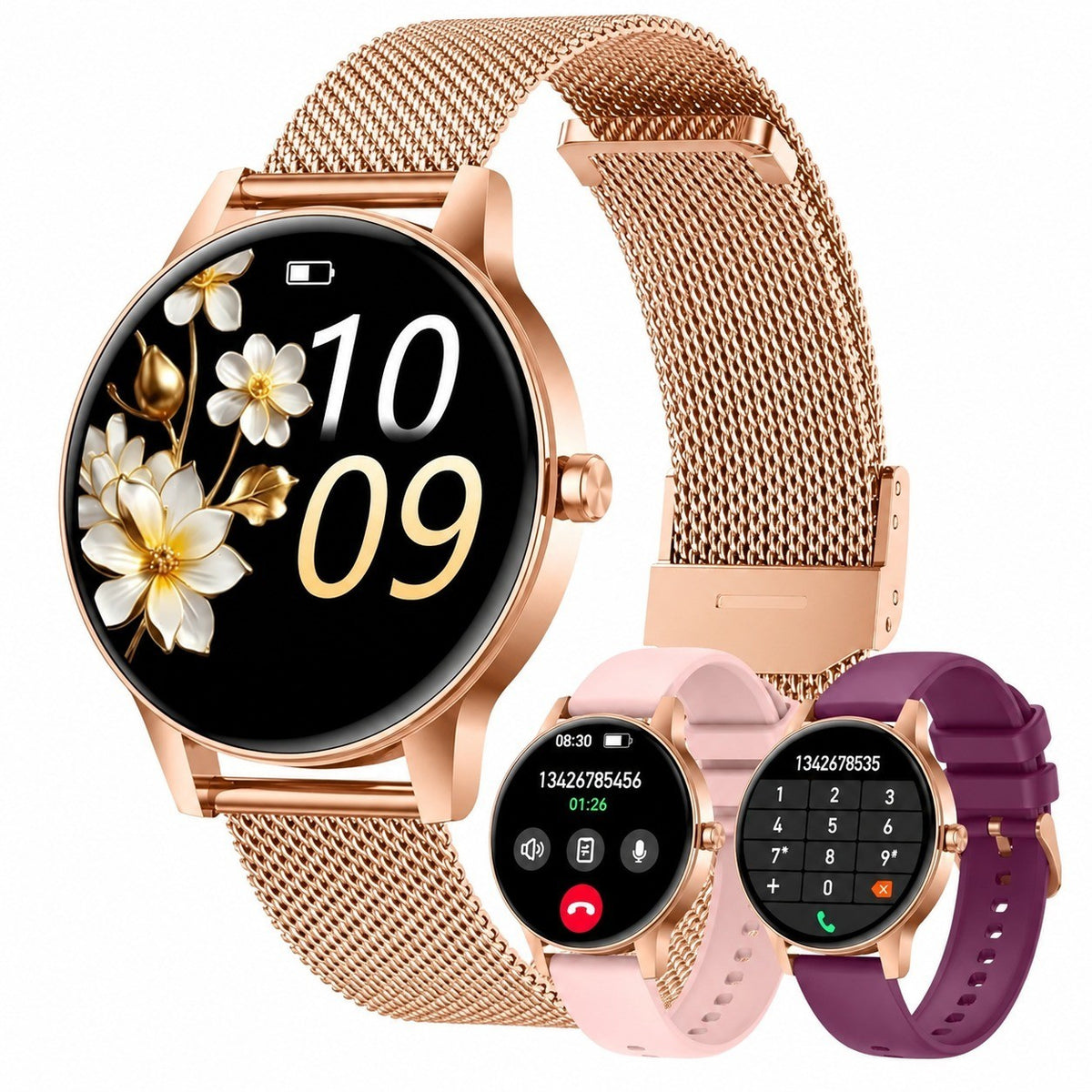 Women's Smartwatch with Bluetooth Calling, 1.27" Round Screen, Heart Rate Monitor, SpO2, Sleep Tracker, Feminine Design