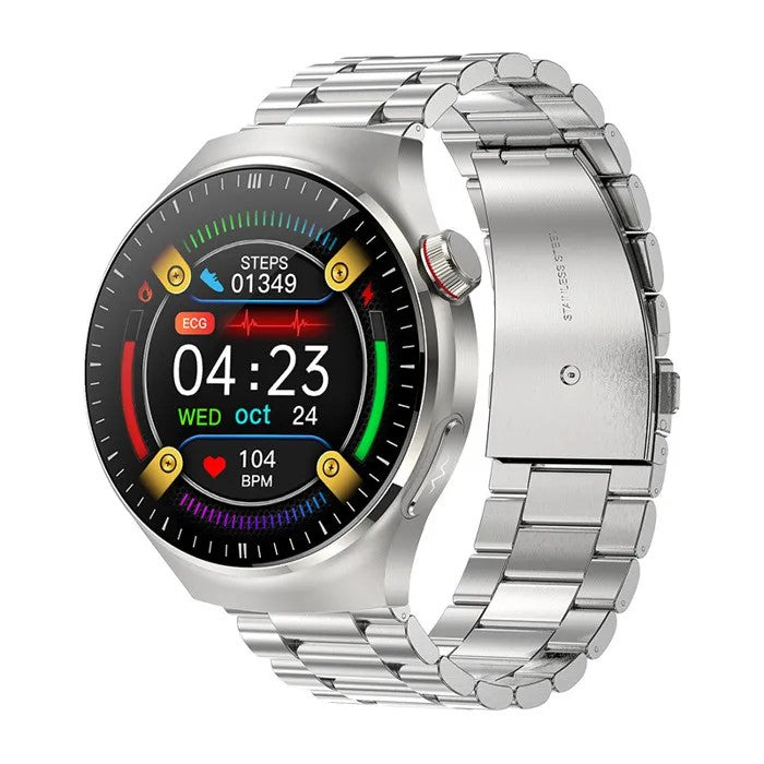 Health Smartwatch with ECG, Urea, Lipids, Temperature, Bluetooth Calling, Stainless Steel
