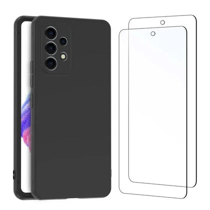 Silicone Case for Samsung Galaxy A53 5G, Black, with 2 Tempered Glass Screen Protectors
