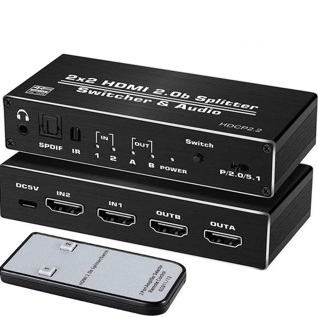 OZQ7 4 Port HDMI Switch 4x1, 4K 60Hz, ARC Extractor, HDR10, 18Gbps, HDCP 2.2, 3D, Remote Control