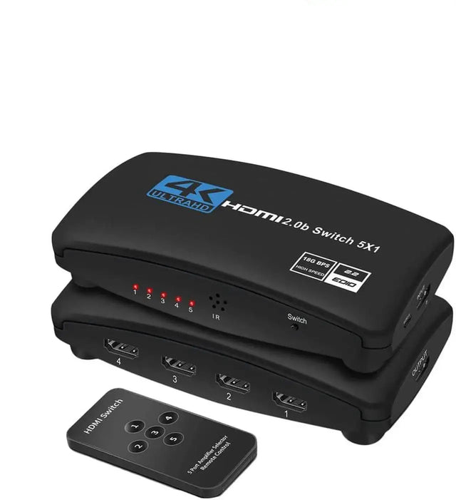 5x1 HDMI Switcher with IR Remote, 5 Input 1 Output, Supports 4K Ultra HD