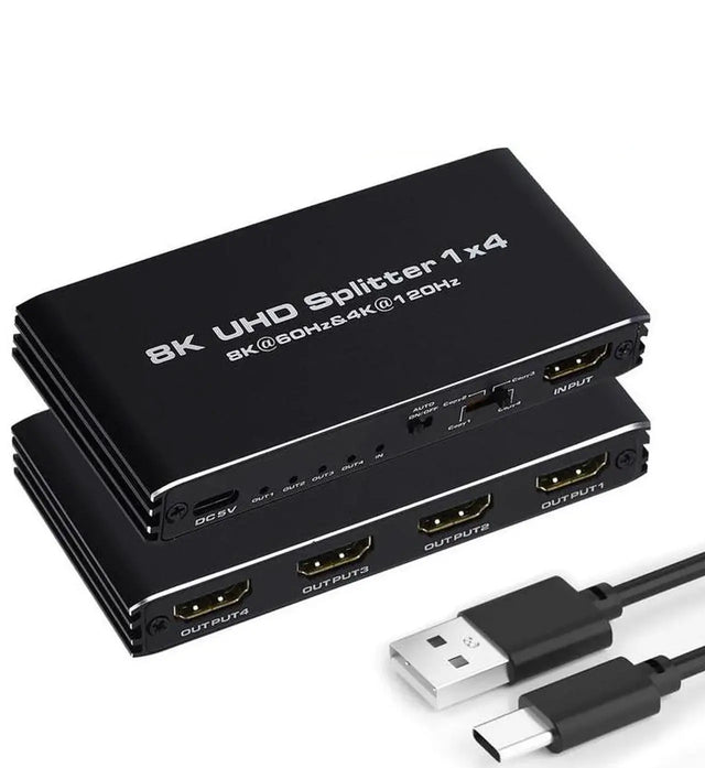 8K HDMI Splitter 1x4, HDMI 2.1b Powered Audio Video Distributor, 8K@60Hz 3D