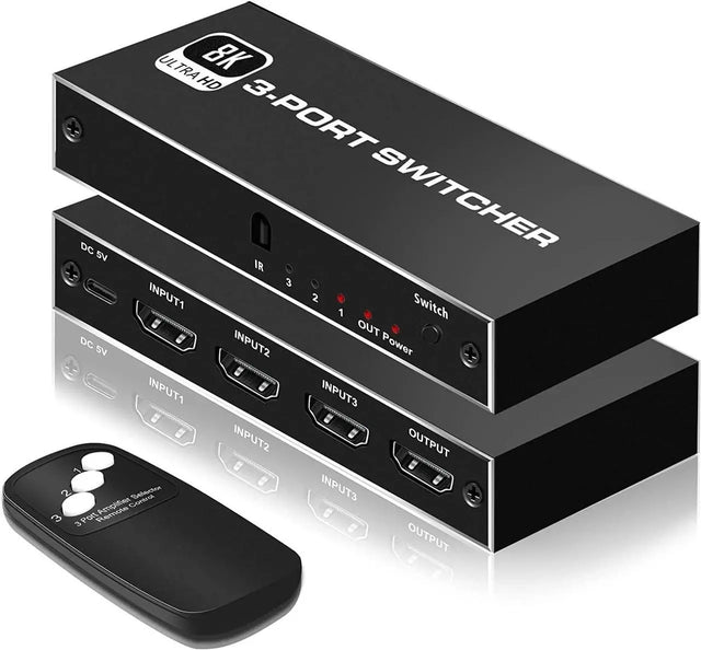 2x1 HDMI Switch with Audio Extractor, 4K@60Hz, ARC, Optical TOSLINK/SPDIF, Coaxial, 3.5mm Audio, Remote